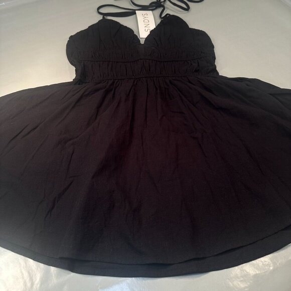 Sndys Cotton Halter Mini Tiered Sundress Womens Backless Summer Beach Black - Picture 3 of 13